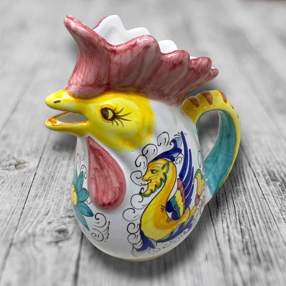 Williams Sonoma Deruta Majolica Raffaellesco Rooster Pitcher Italy Hand Painted